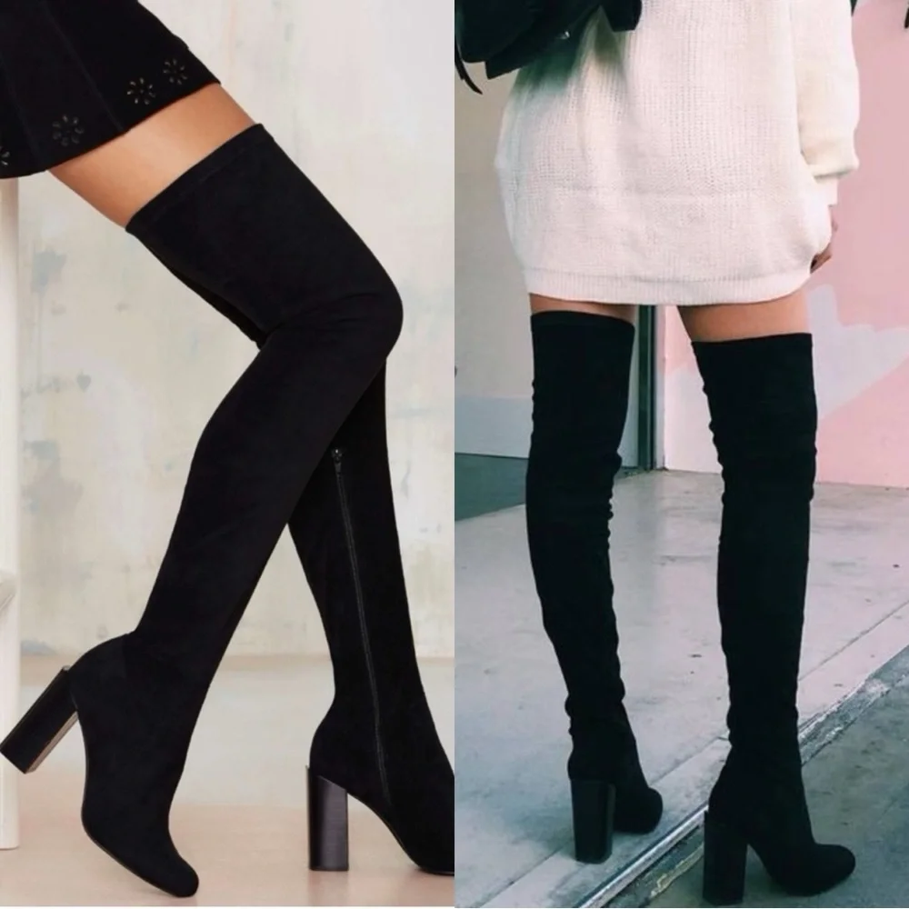 JEFFREY CAMPBELL Perouze Black Over The Knee Suede Heeled Boots